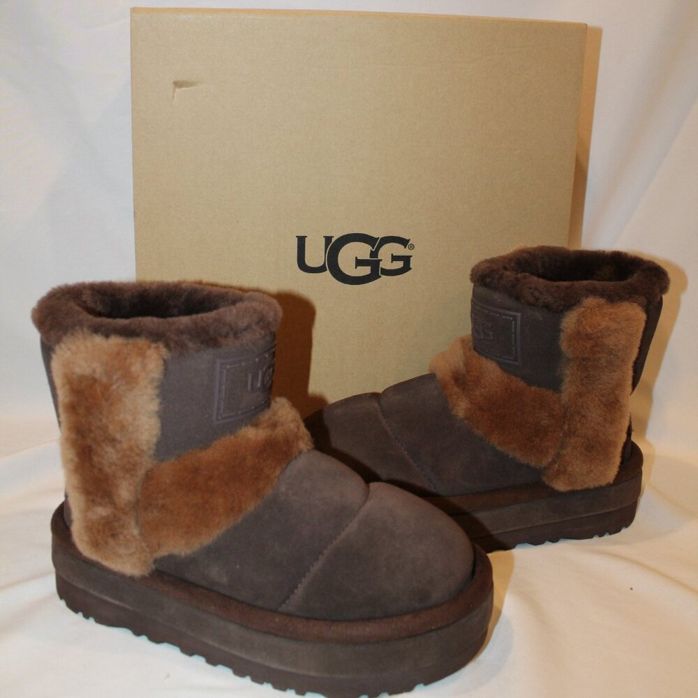 UGG WOMEN'S CHILLAPEAK CLASSIC SHORT SUEDE SHEARLING LINED‎ BOOTS BROWN
